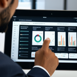 A focused professional, fully clothed in a modest business suit, thoughtfully analyzing product specification data displayed on a tablet screen. The setting is a clean, modern office with soft ambient lighting. The individual exhibits perfect anatomy, correct proportions, and a natural pose, with well-formed hands and a proper finger count. This image is safe for work, appropriate content, and fully clothed, for a professional context, with high quality.