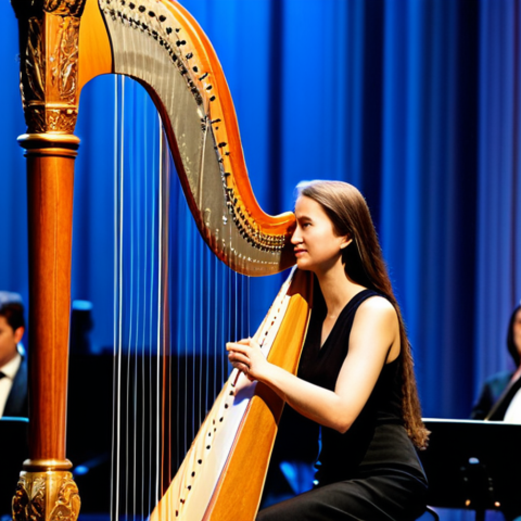 Classical Harpist in Concert**

"A professional female harpist, fully clothed in a modest, elegant evening gown, performing on a classical harp on a brightly lit concert stage. The background features a blurred symphony orchestra. Perfect anatomy, correct proportions, natural pose, well-formed hands, proper finger count, professional photography, high quality, safe for work, appropriate content, family-friendly."

**