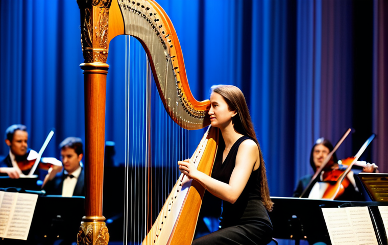 Classical Harpist in Concert**
"A professional female harpist, fully clothed in a modest, elegant evening gown, performing on a classical harp on a brightly lit concert stage. The background features a blurred symphony orchestra. Perfect anatomy, correct proportions, natural pose, well-formed hands, proper finger count, professional photography, high quality, safe for work, appropriate content, family-friendly."
**