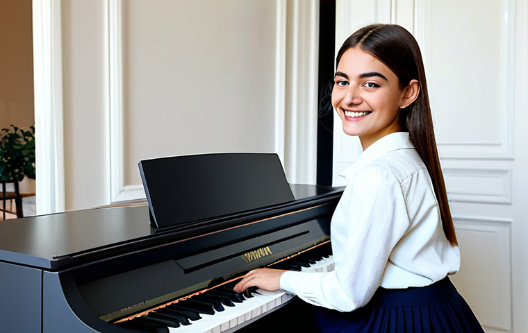 **

"A young woman in a chic, fully clothed Parisian outfit, sitting at a Yamaha Arius YDP-144 digital piano in a stylish apartment. The room is decorated with modern French d&eacute;cor. She is smiling and appears to be enjoying playing. Safe for work, appropriate content, professional, modest, perfect anatomy, well-formed hands, natural pose, high quality."

**