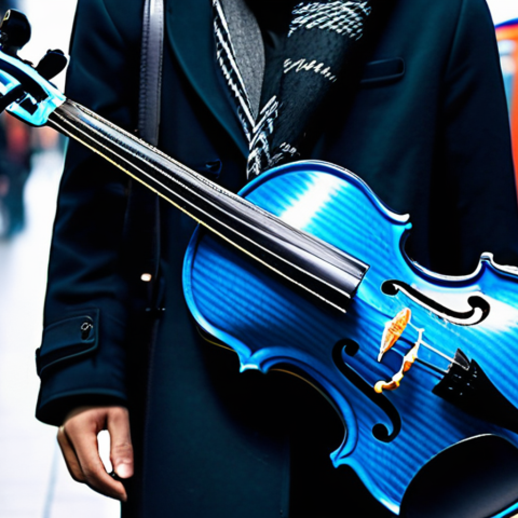 바이올린 케이스 추천 - **Image Prompt 1: The Modern Urban Musician with a Carbon Fiber Violin Case**
    "A dynamic, medium...