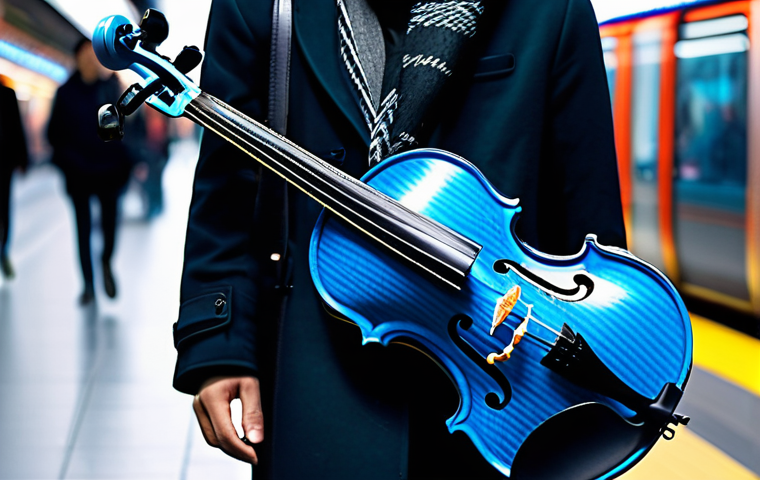 바이올린 케이스 추천 - **Image Prompt 1: The Modern Urban Musician with a Carbon Fiber Violin Case**
    "A dynamic, medium...