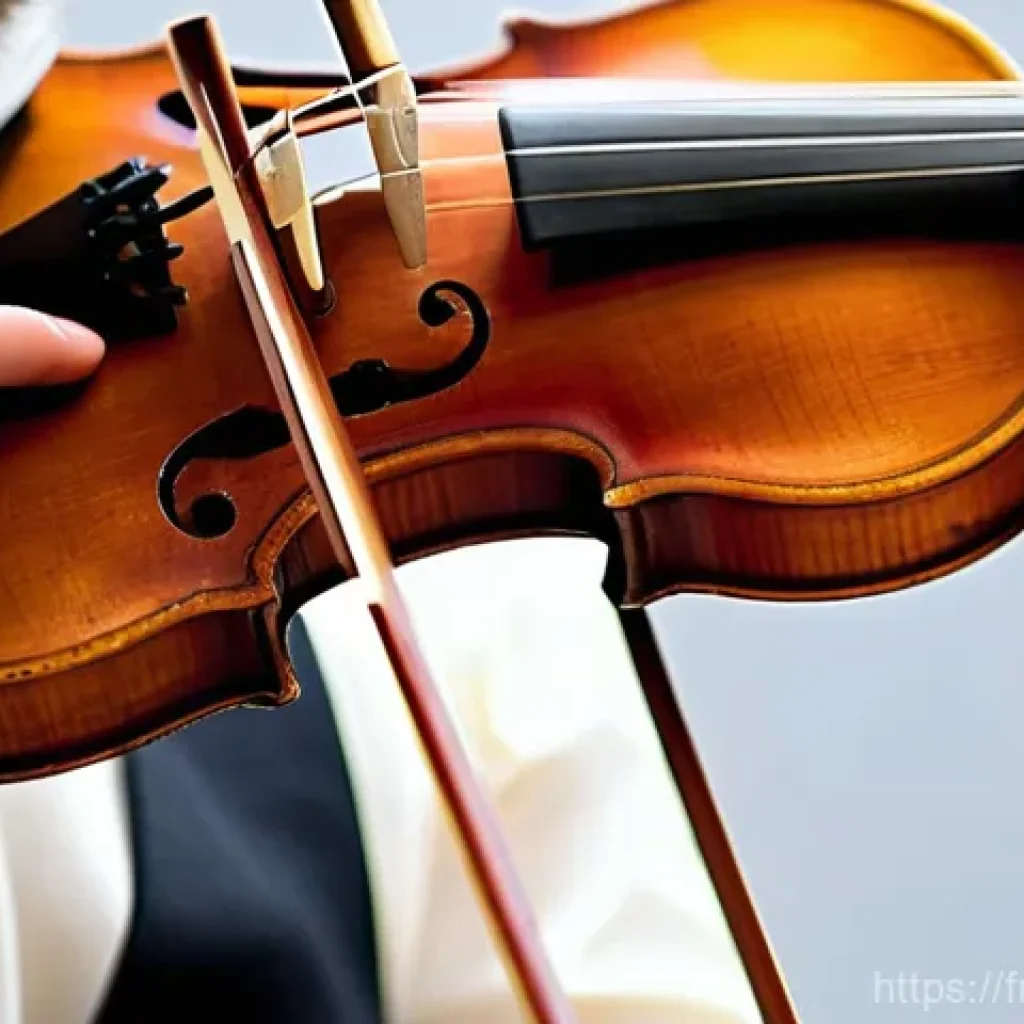바이올린 현 교체법 - **Prompt:** A close-up, high-definition photograph of a professional violinist's hands gracefully po...