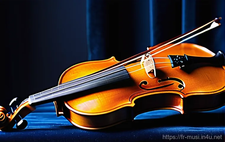 바이올린 현 교체법 - **Prompt:** A close-up, high-definition photograph of a professional violinist's hands gracefully po...