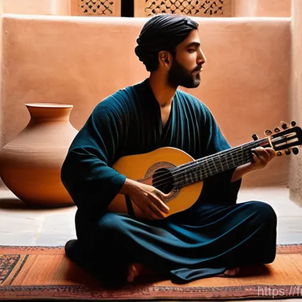 기타의 역사 - **Ancient Echoes: The Oud Player**
    A serene, historically accurate depiction of a skilled male m...