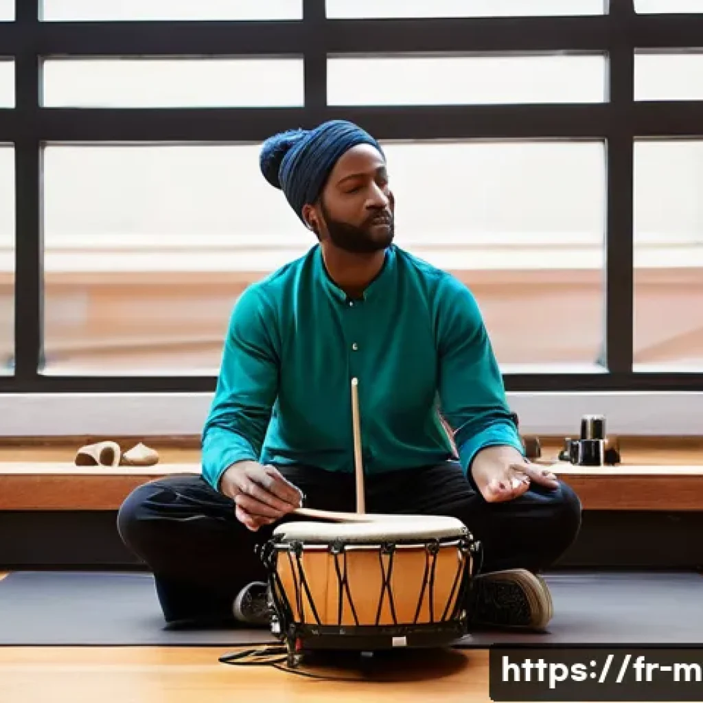 기타 고급 연주 테크닉 - The Rhythmic Explorer**
"A dynamic, medium shot of a musician deeply engrossed in a complex rhythmic...