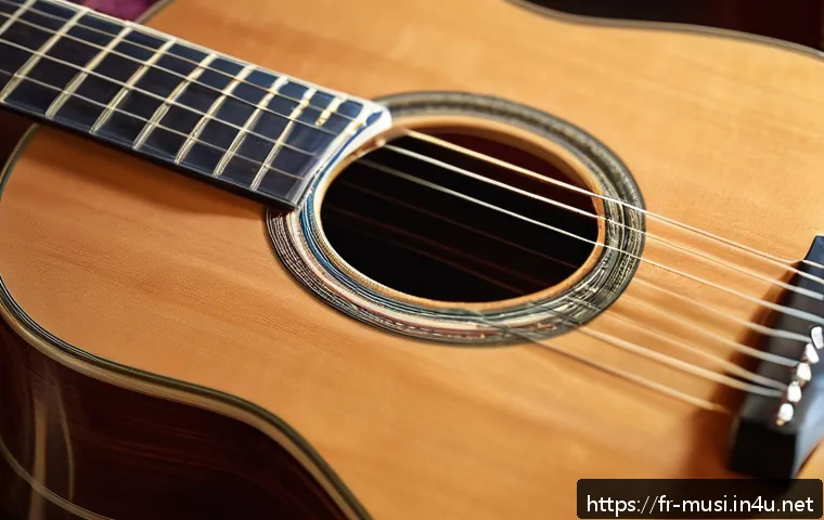 기타 줄 감는 방법 - A detailed close-up of a classical guitar neck and body being carefully cleaned with a soft cloth an...